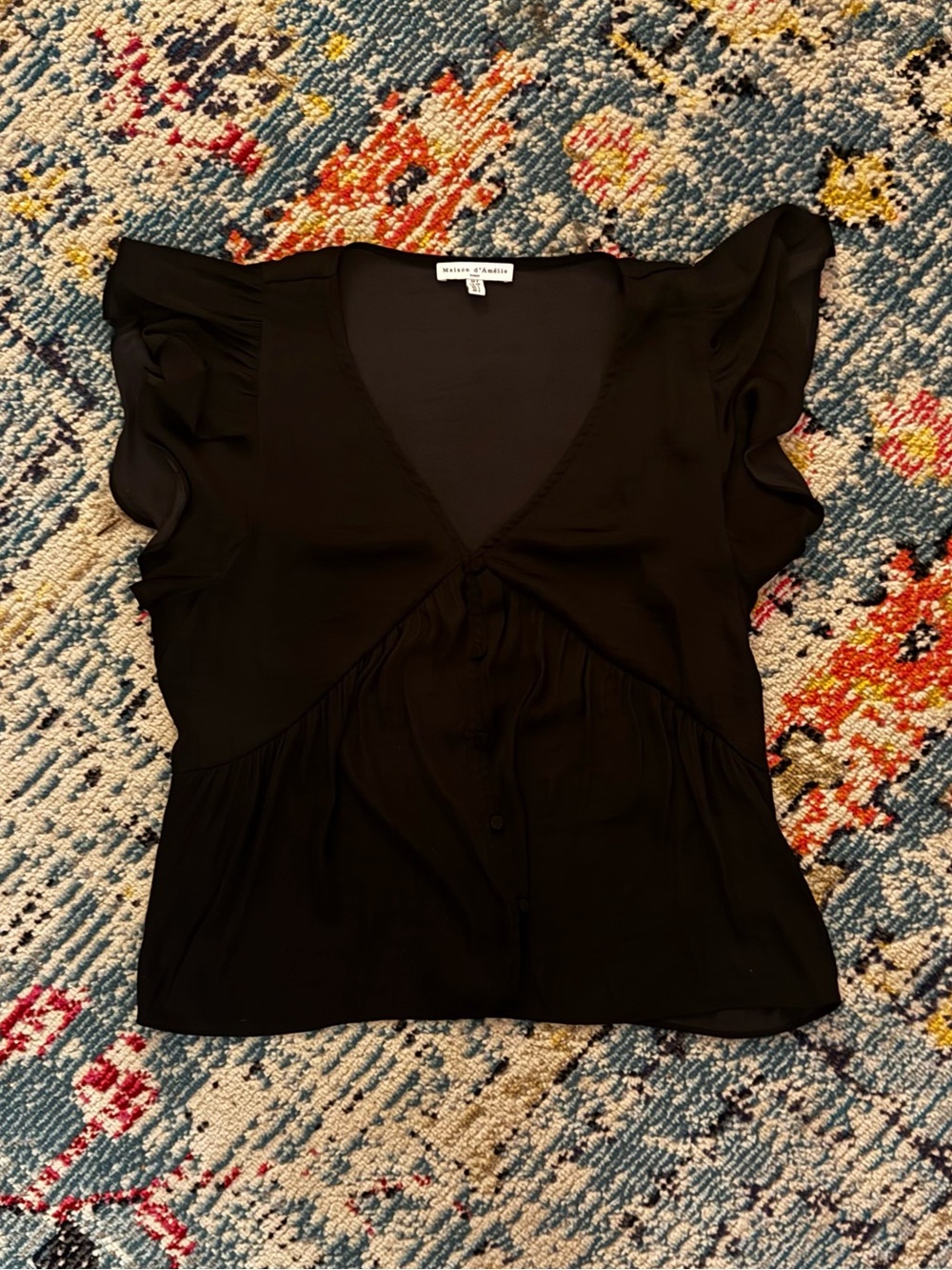 Black Flutter Sleeve V-Neck Top